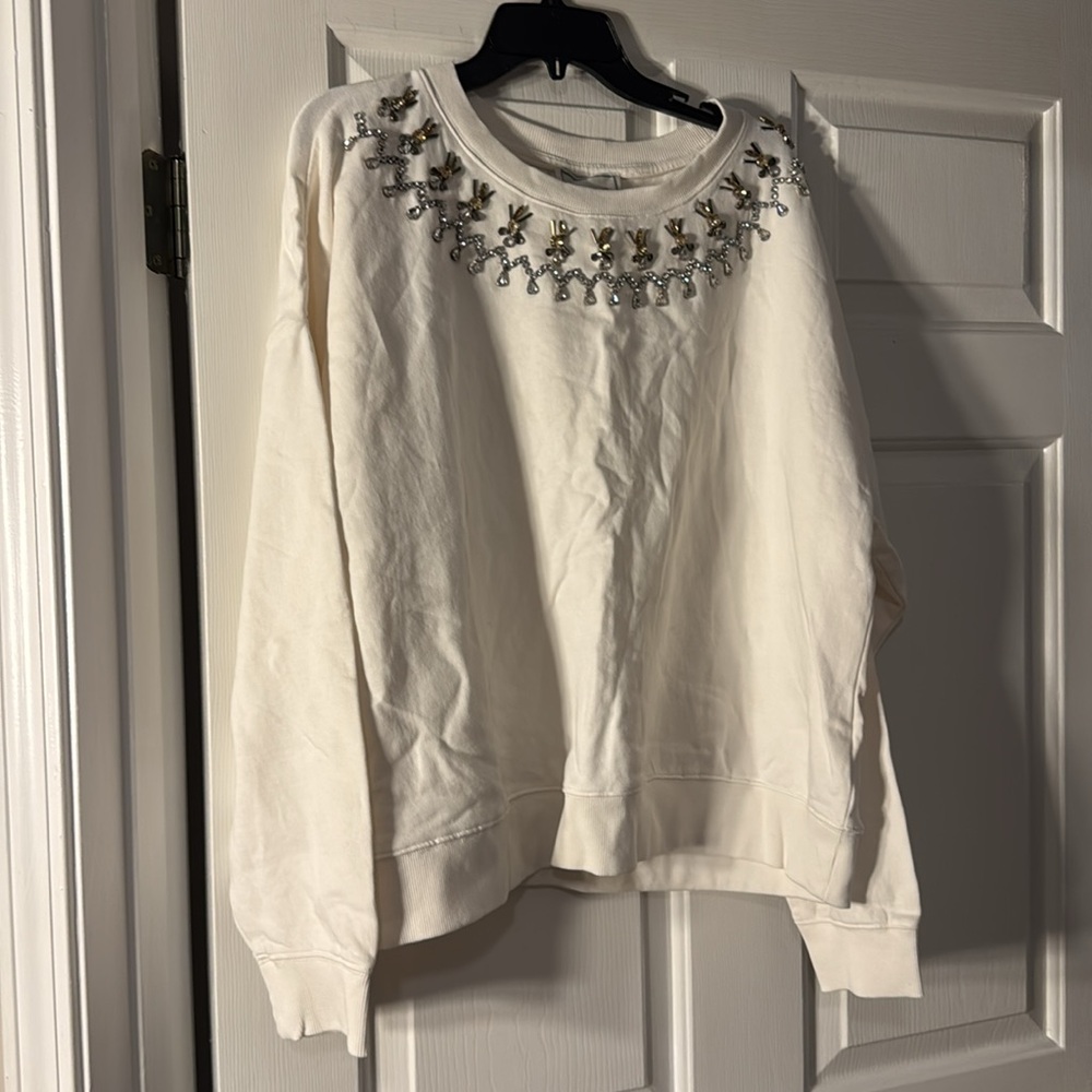 NWT! Anthropologie Maeve Long-Sleeve Embellished Sweatshirt - Size XL 🏓 - Picture 6 of 9